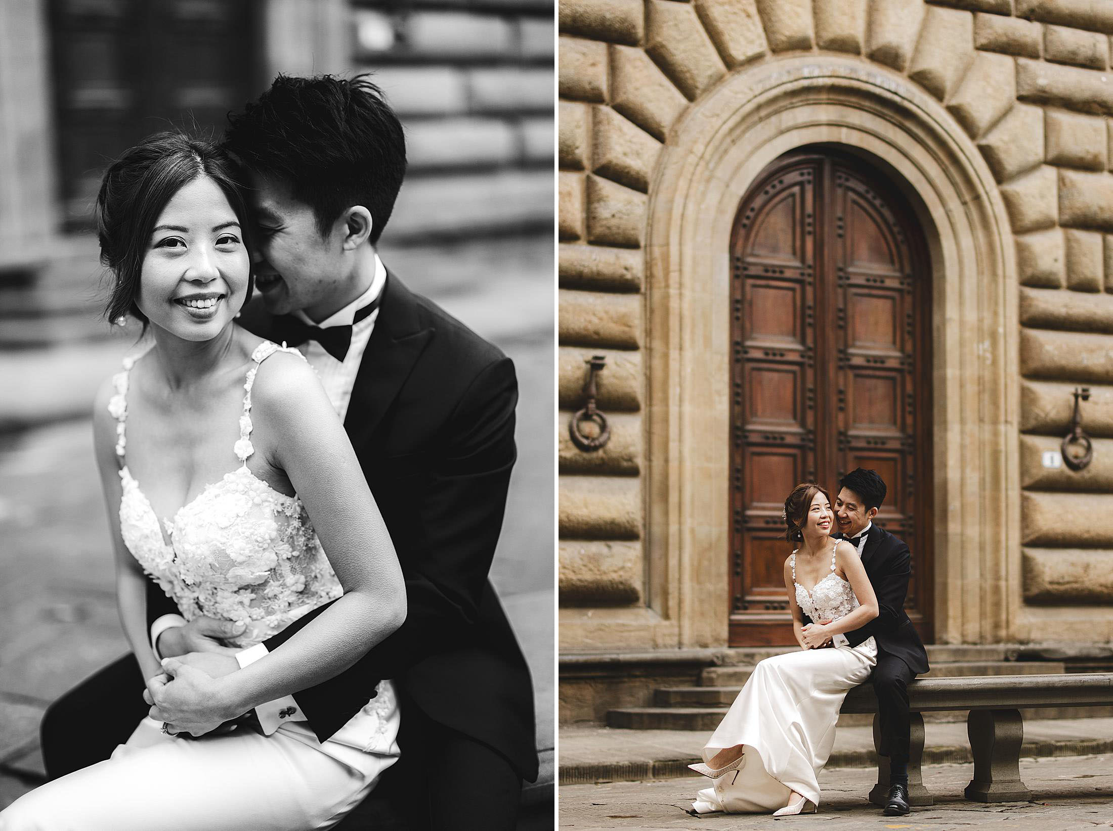 Bride and groom portrait shoot near Palazzo Gondi in Florence at sunrise