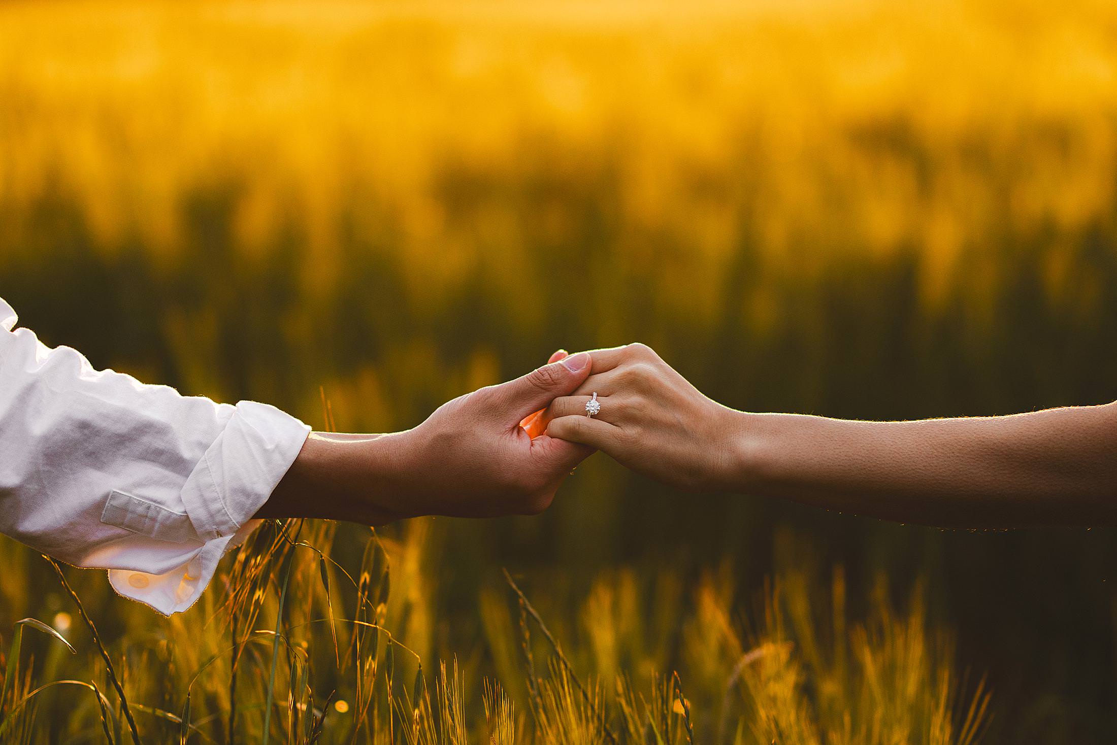 Get inspired with the delicate and romantic pre-wedding photo session in the heart of Val d’Orcia at sunset with golden sun