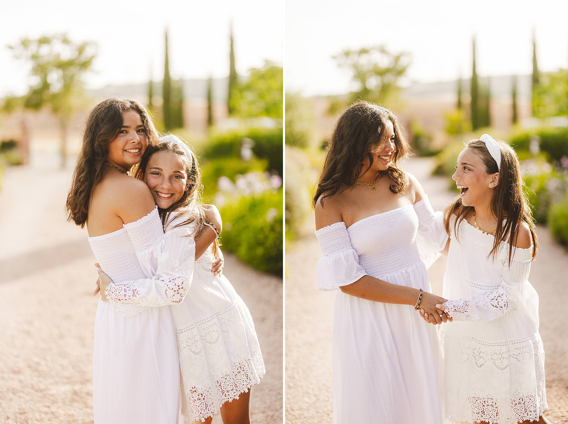 Exciting candid family photos with dreaming rolling hills of Tuscany countryside